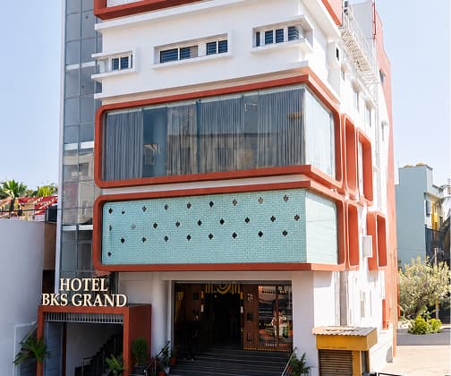 BKS Grand Hotel exterior building in Kodigehalli, Bengaluru